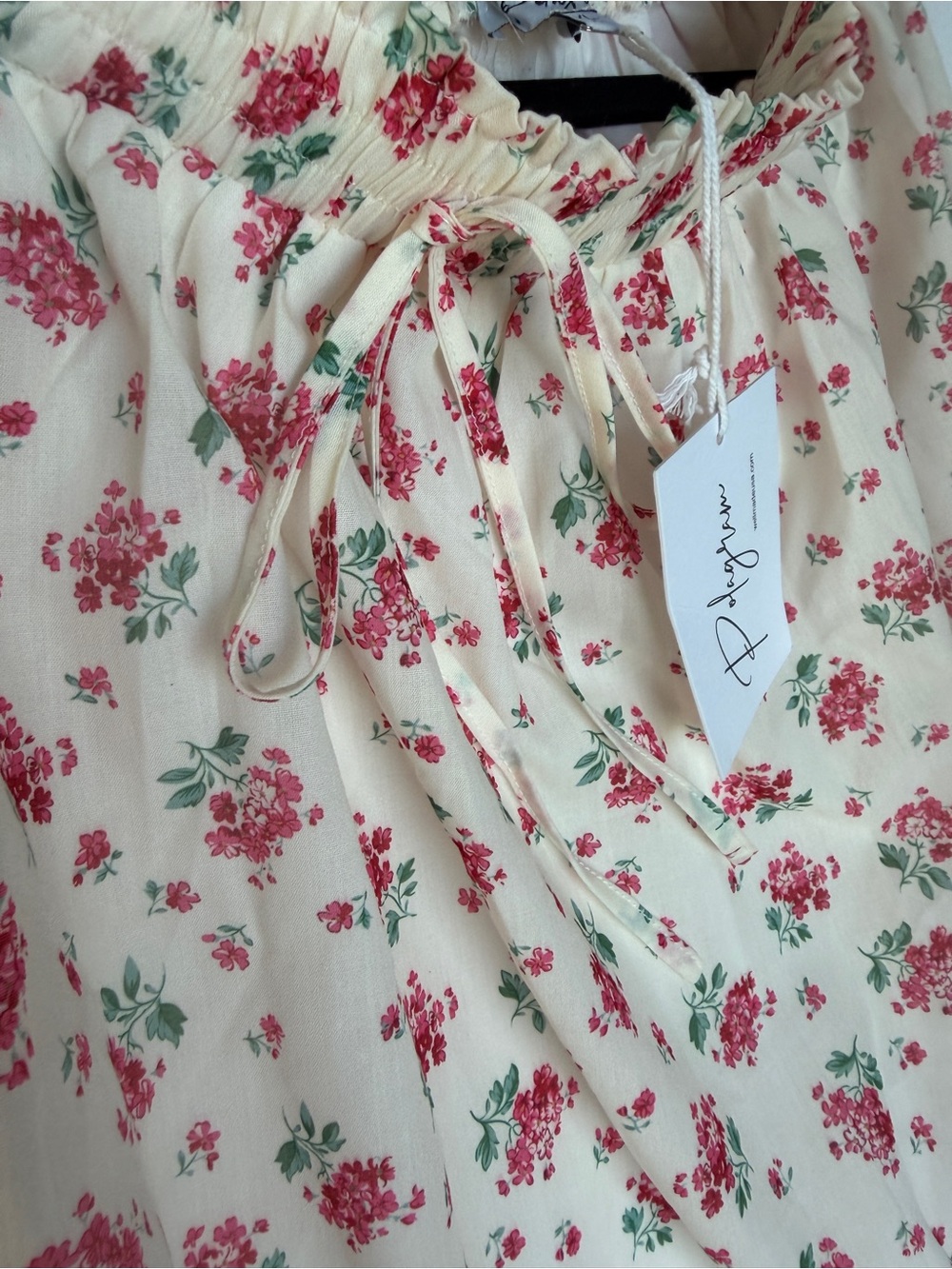 Polagram Cream Floral Tiered Skirt with Pink Roses - Picture 5 of 10